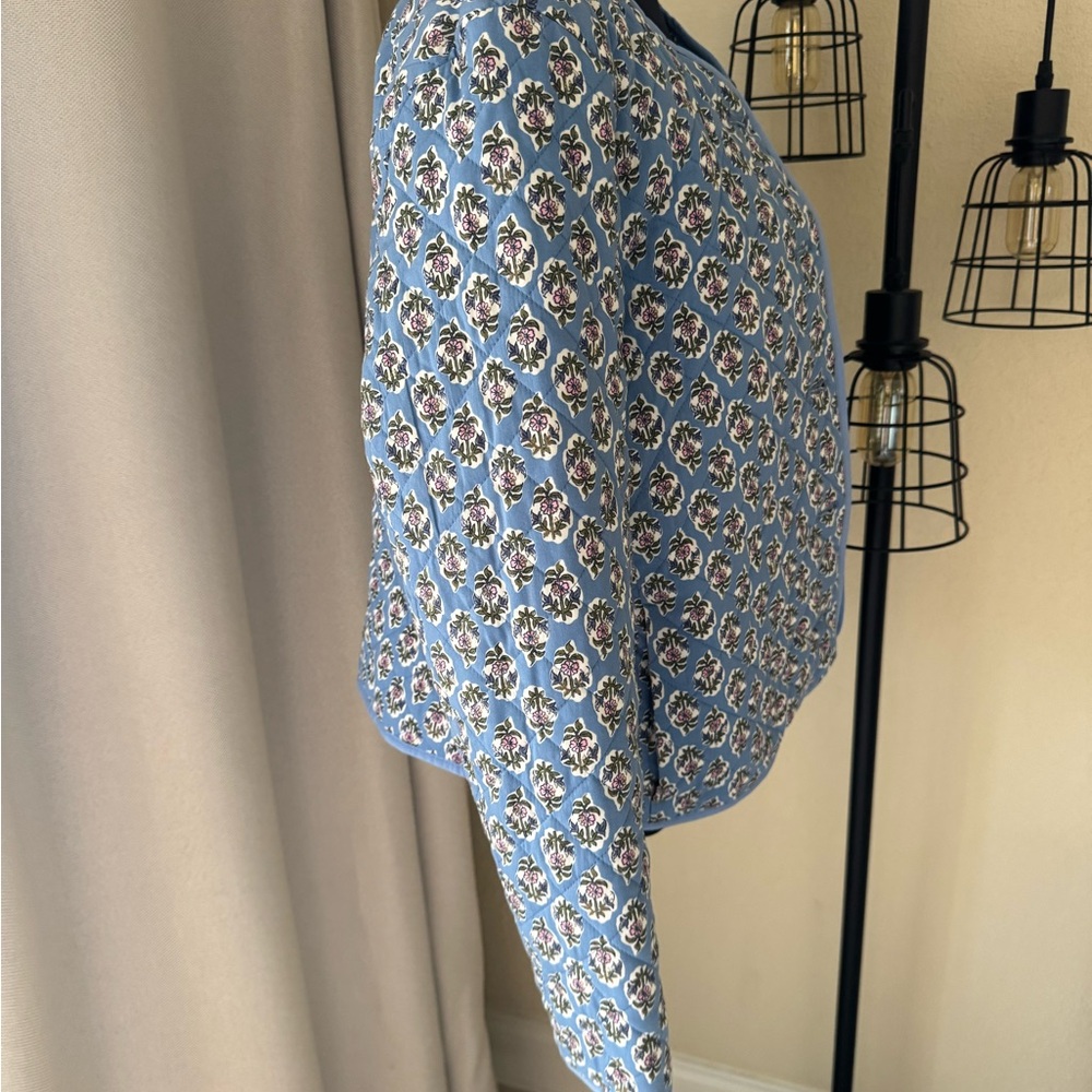 J.Crew Quilted Floral Jacket Blue Block Print Button Front Size 6 - Picture 7 of 12